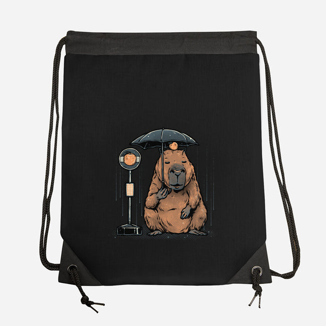 Capybara Bus Stop-None-Drawstring-Bag-glitchygorilla