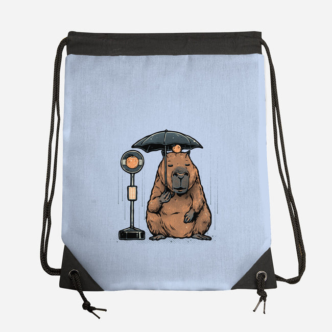 Capybara Bus Stop-None-Drawstring-Bag-glitchygorilla