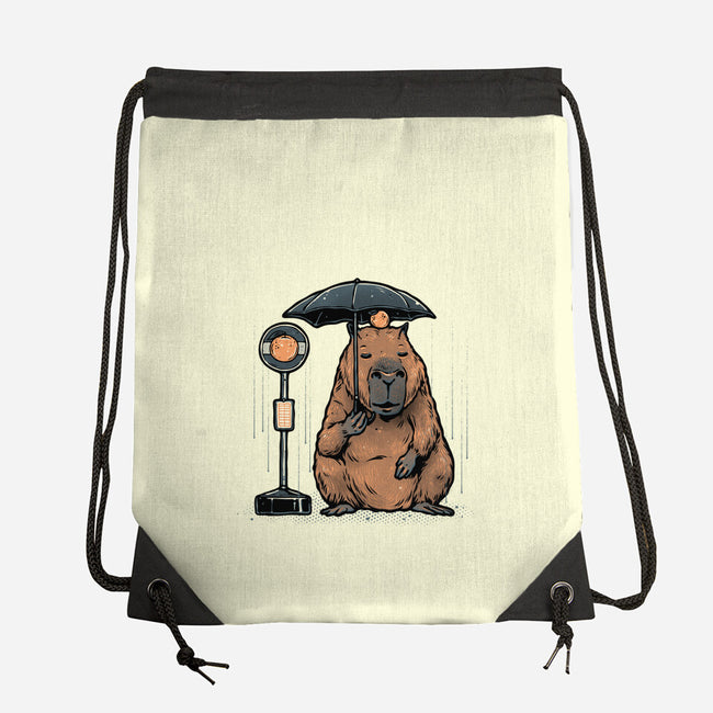 Capybara Bus Stop-None-Drawstring-Bag-glitchygorilla