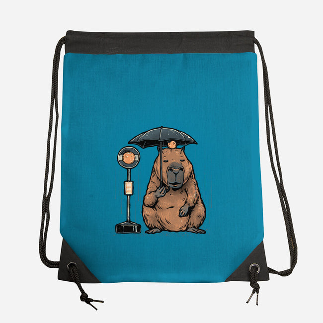 Capybara Bus Stop-None-Drawstring-Bag-glitchygorilla