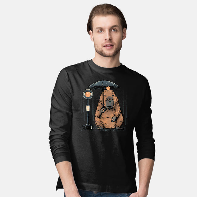 Capybara Bus Stop-Mens-Long Sleeved-Tee-glitchygorilla