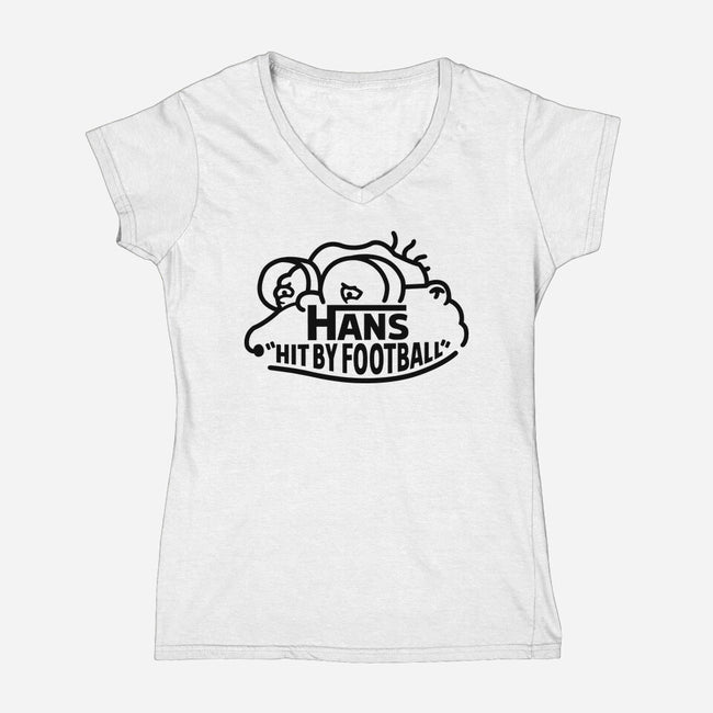 Hans Hit By Football-Womens-V-Neck-Tee-Raffiti