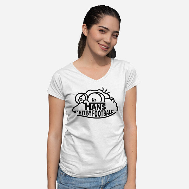 Hans Hit By Football-Womens-V-Neck-Tee-Raffiti