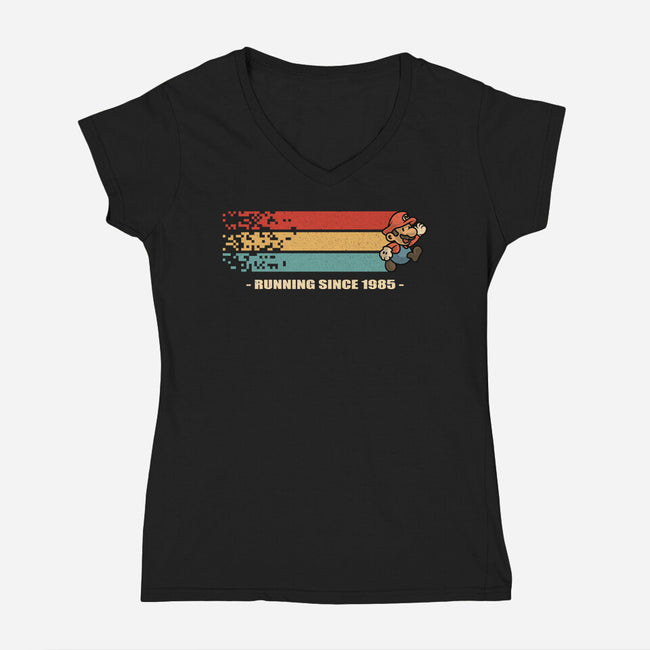 Running Since 1985-Womens-V-Neck-Tee-erion_designs