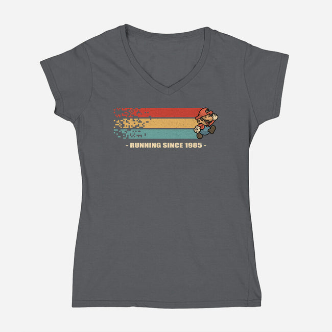 Running Since 1985-Womens-V-Neck-Tee-erion_designs