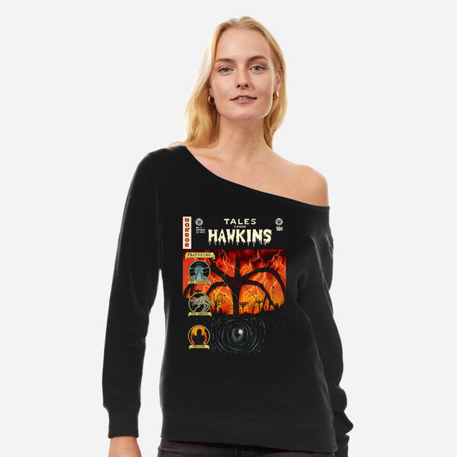 Tales From Hawkins-Womens-Off Shoulder-Sweatshirt-Green Devil