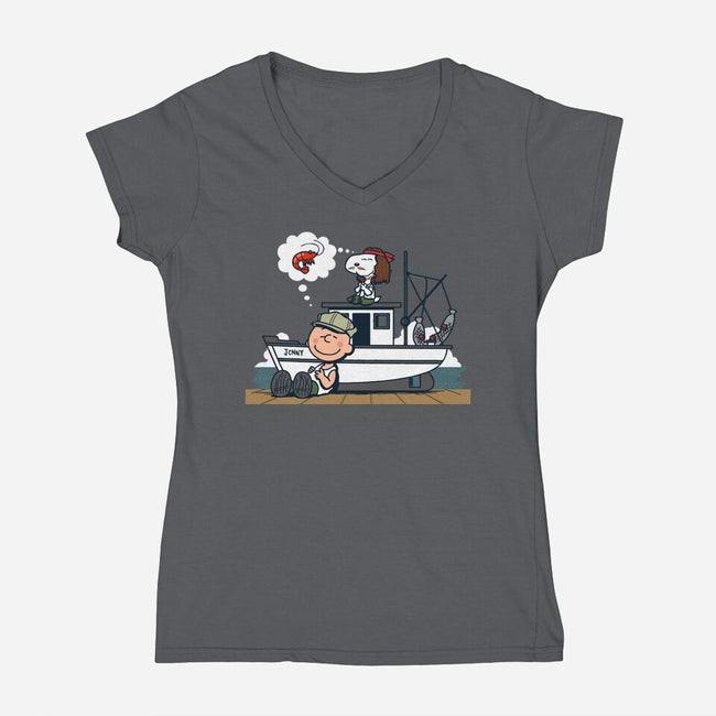 Shrimp Nuts-Womens-V-Neck-Tee-Boggs Nicolas