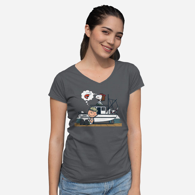 Shrimp Nuts-Womens-V-Neck-Tee-Boggs Nicolas