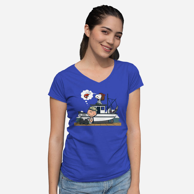 Shrimp Nuts-Womens-V-Neck-Tee-Boggs Nicolas