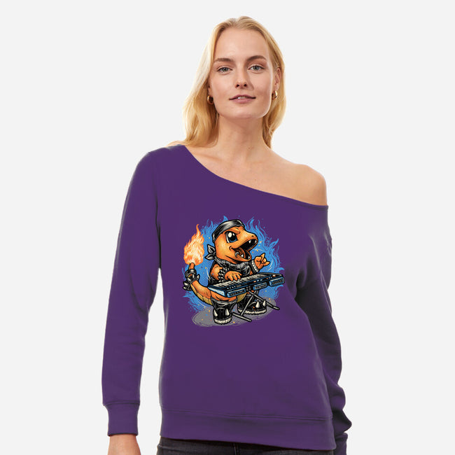 Flaming Rocker-Womens-Off Shoulder-Sweatshirt-glitchygorilla