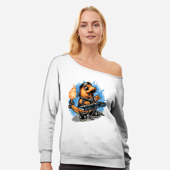 Flaming Rocker-Womens-Off Shoulder-Sweatshirt-glitchygorilla
