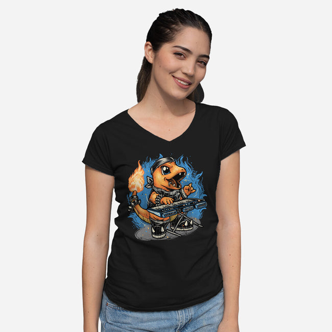 Flaming Rocker-Womens-V-Neck-Tee-glitchygorilla