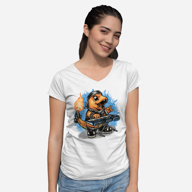 Flaming Rocker-Womens-V-Neck-Tee-glitchygorilla