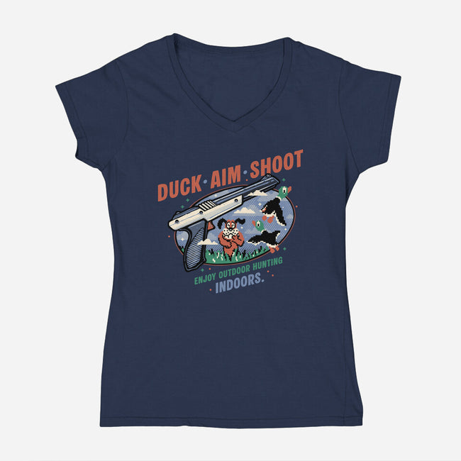 Duck Aim Shoot-Womens-V-Neck-Tee-glitchygorilla