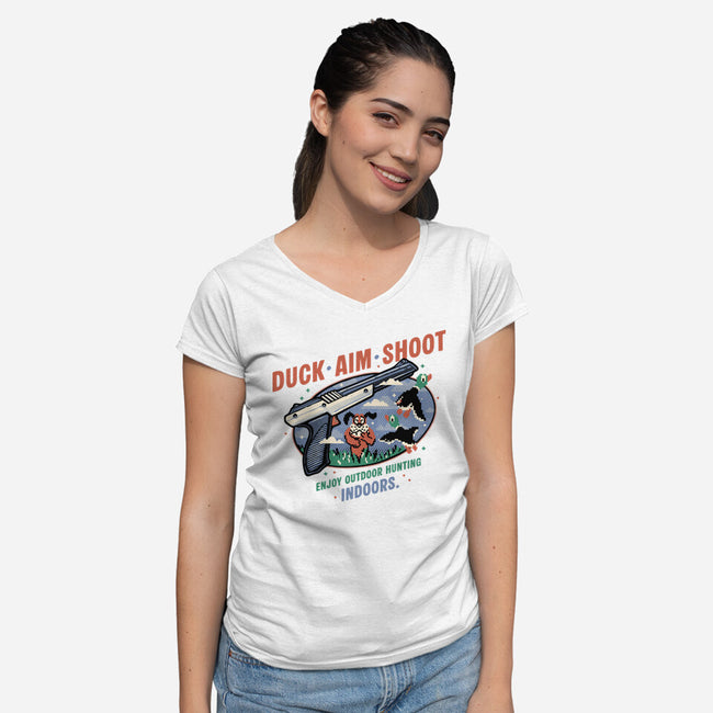 Duck Aim Shoot-Womens-V-Neck-Tee-glitchygorilla