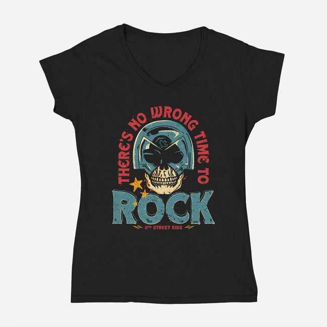 No Wrong Time To Rock-Womens-V-Neck-Tee-teesgeex