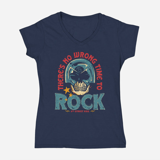 No Wrong Time To Rock-Womens-V-Neck-Tee-teesgeex