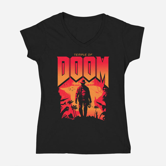 Temple Of Doom-Womens-V-Neck-Tee-rocketman_art