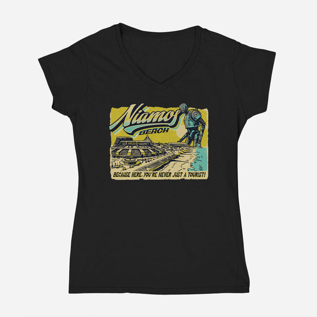 Niamos Beach-Womens-V-Neck-Tee-Wheels