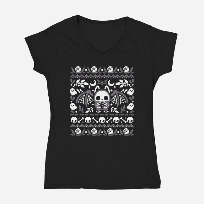 Folk Bat Ugly Sweater-Womens-V-Neck-Tee-NemiMakeit