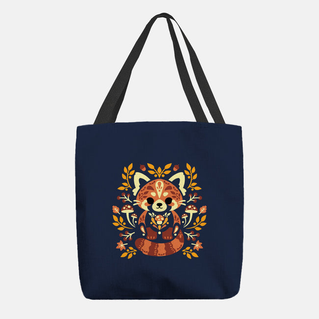 Folk Red Panda Autumn-None-Basic Tote-Bag-NemiMakeit