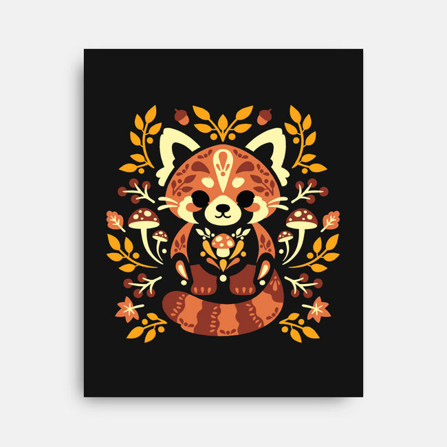Folk Red Panda Autumn-None-Stretched-Canvas-NemiMakeit