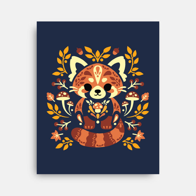 Folk Red Panda Autumn-None-Stretched-Canvas-NemiMakeit