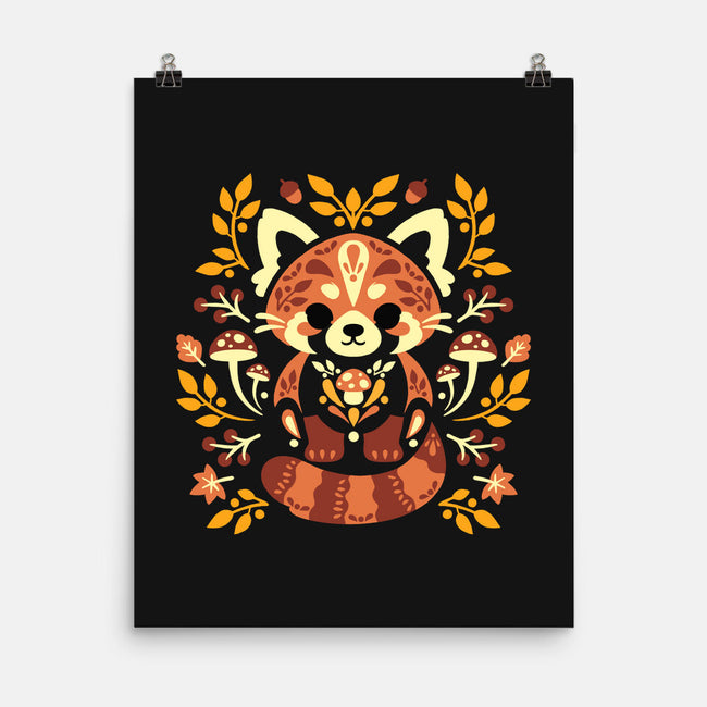 Folk Red Panda Autumn-None-Matte-Poster-NemiMakeit