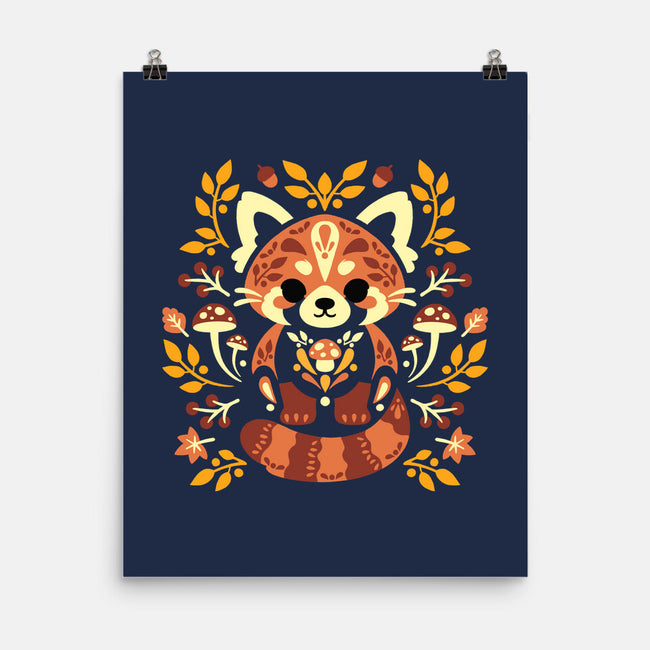 Folk Red Panda Autumn-None-Matte-Poster-NemiMakeit