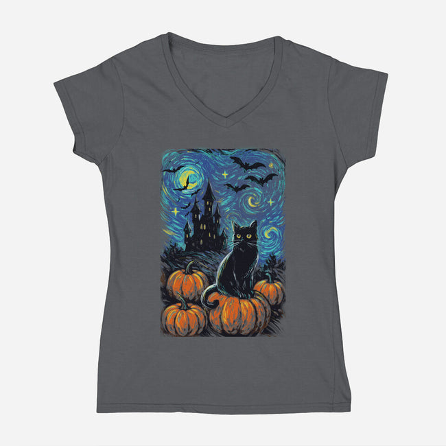 Halloween Starrynight-Womens-V-Neck-Tee-fanfabio