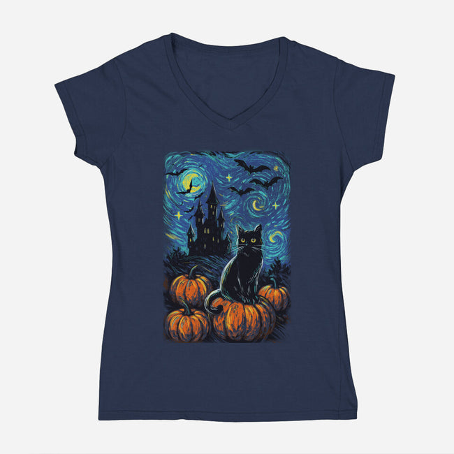 Halloween Starrynight-Womens-V-Neck-Tee-fanfabio