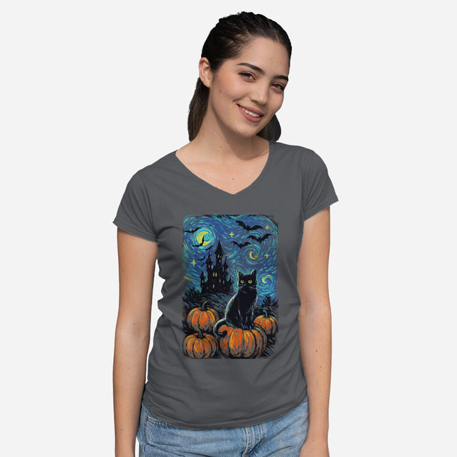 Halloween Starrynight-Womens-V-Neck-Tee-fanfabio