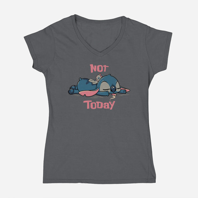 Not Today Stitch-Womens-V-Neck-Tee-rocketman_art
