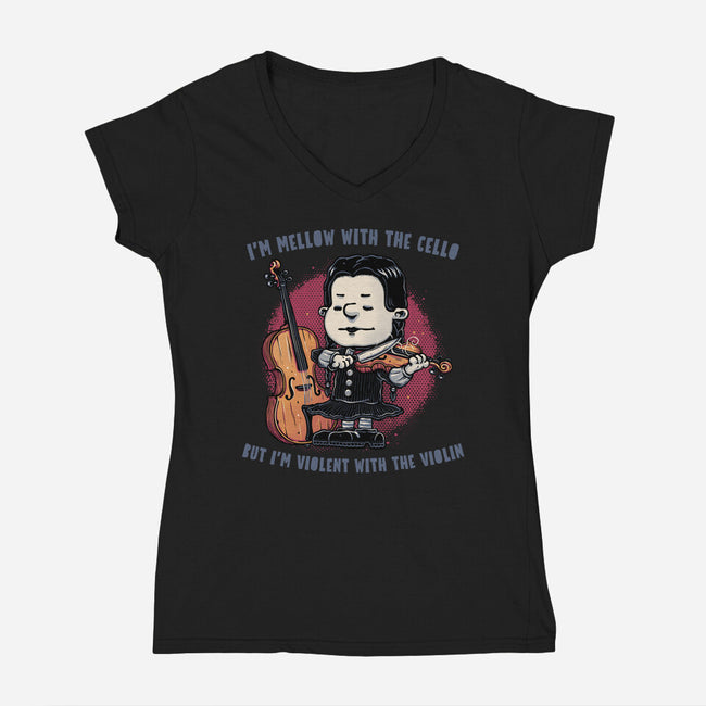 Violent With The Violin-Womens-V-Neck-Tee-glitchygorilla