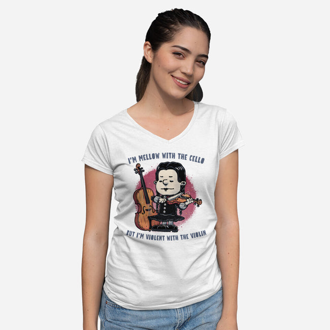 Violent With The Violin-Womens-V-Neck-Tee-glitchygorilla