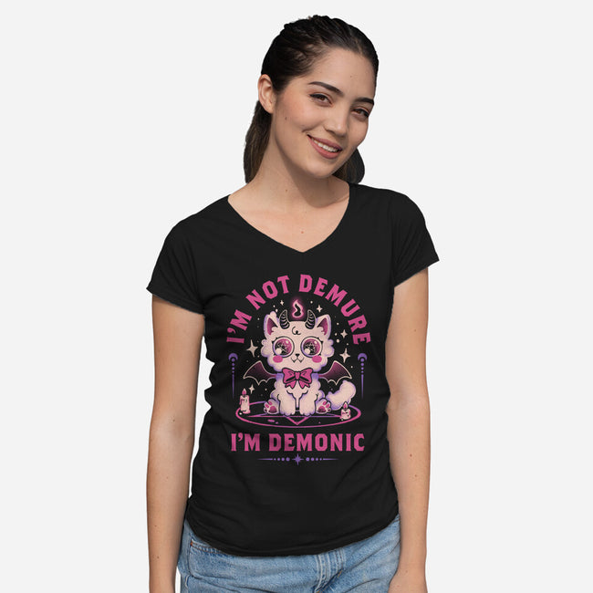Demonic Cat-Womens-V-Neck-Tee-eduely