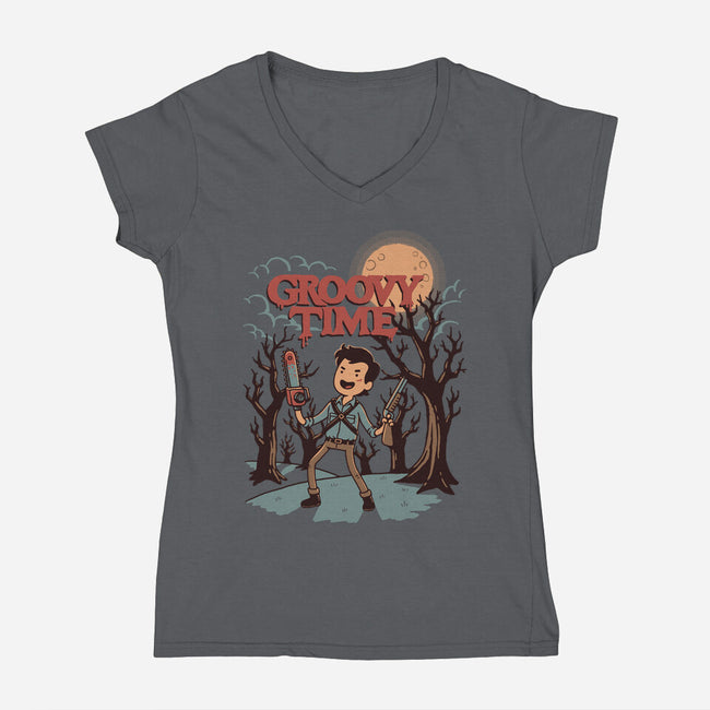 Groovy Time-Womens-V-Neck-Tee-dfonseca