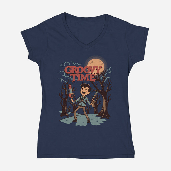 Groovy Time-Womens-V-Neck-Tee-dfonseca