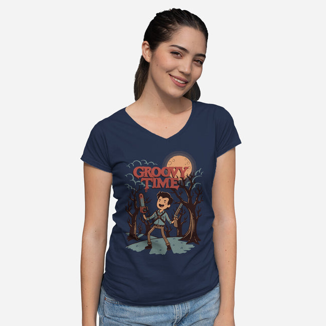 Groovy Time-Womens-V-Neck-Tee-dfonseca