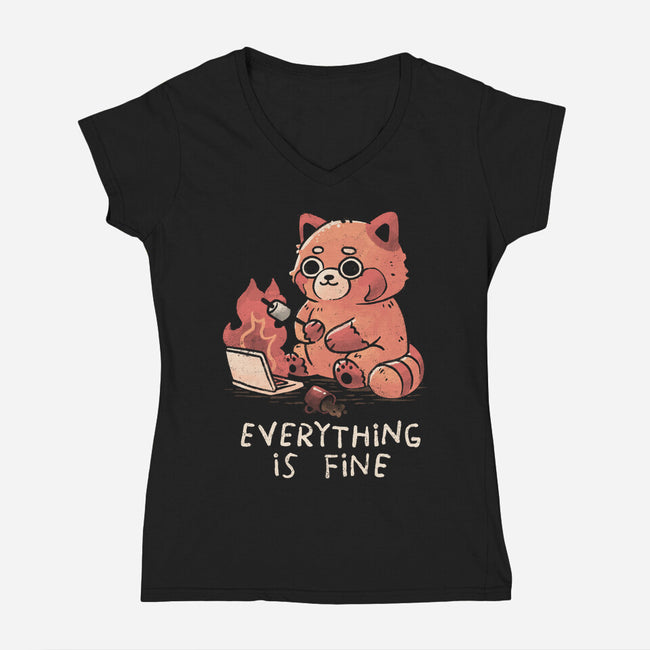 Red Pand Everything Is Fine-Womens-V-Neck-Tee-koalastudio