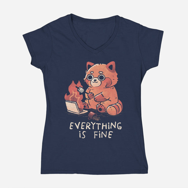Red Pand Everything Is Fine-Womens-V-Neck-Tee-koalastudio