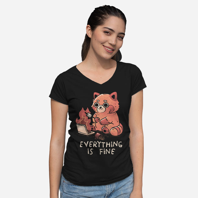 Red Pand Everything Is Fine-Womens-V-Neck-Tee-koalastudio