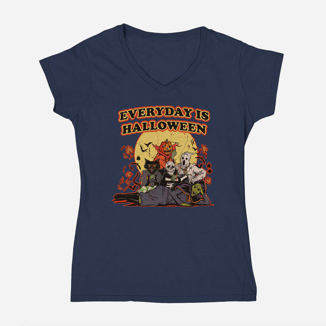 Everyday Is Halloween-Womens-V-Neck-Tee-Green Devil