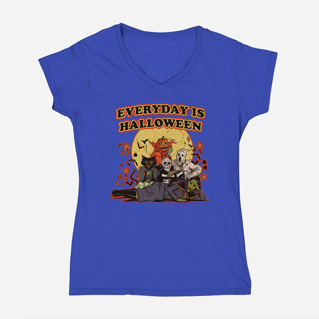 Everyday Is Halloween-Womens-V-Neck-Tee-Green Devil