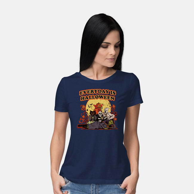 Everyday Is Halloween-Womens-Basic-Tee-Green Devil