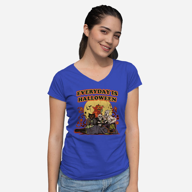 Everyday Is Halloween-Womens-V-Neck-Tee-Green Devil