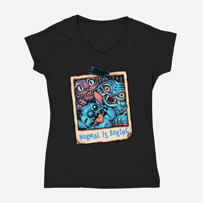 Normal Is Super Boring-Womens-V-Neck-Tee-glitchygorilla
