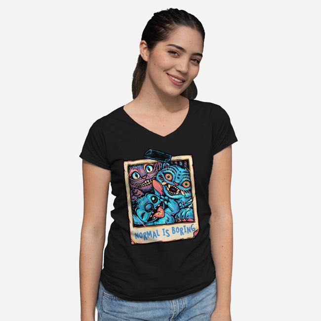 Normal Is Super Boring-Womens-V-Neck-Tee-glitchygorilla