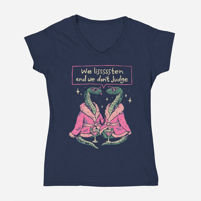 We Listen And We Don't Judge-Womens-V-Neck-Tee-eduely