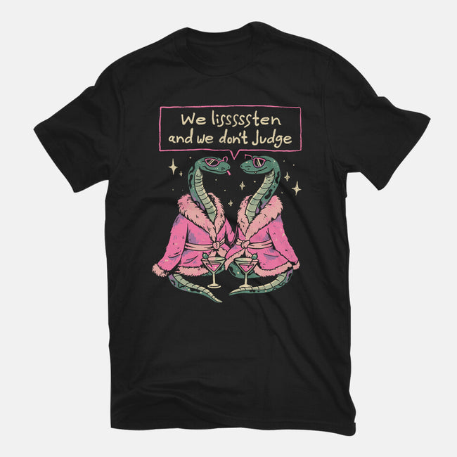 We Listen And We Don't Judge-Womens-Fitted-Tee-eduely